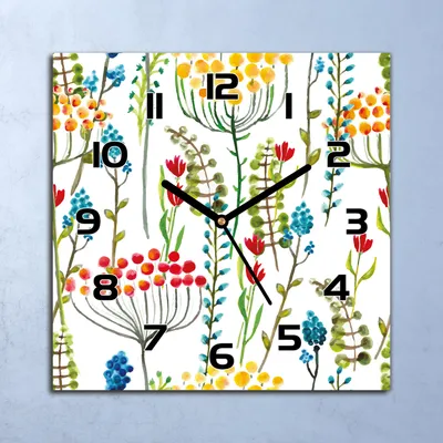 Produktbild von Wanduhr Echt-Glas-Küchenuhr Bunte Wiese weiß Quarz Lautlos 30x30 Deko Bilder