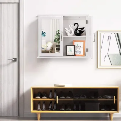 Productafbeelding van COSTWAY Spiegelkast voor de badkamer, badkamerkast met spiegel, badkamerkast, badkamerspiegel, hangkast voor de badkamer, spiegelschaaf voor de badkamer