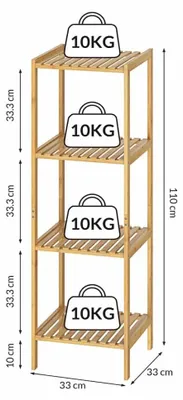 Image de Étagère de rangement en bambou, 4 niveaux, 110 x 33 x 33 cm, durable