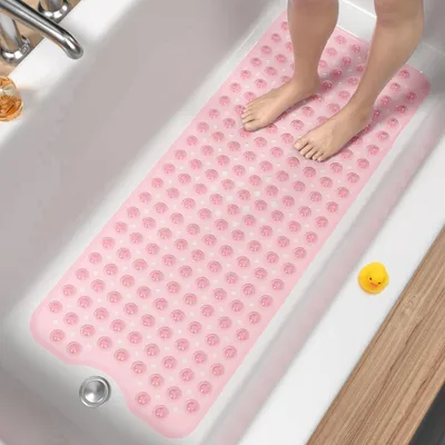 Obrázok produktu pre Protisklzová podložka do vane, 101 x 40 cm, extra dlhá, s protišmykovou úpravou, bez BPA, vhodná do práčky, ružová