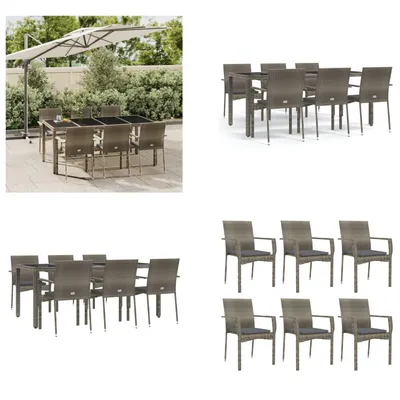Produktbild von vidaXL 7 tlg. Garten Essgruppe mit Kissen Grau Poly Rattan - Garten Essgruppe - Garten Essgruppen - Essgruppe - Essgruppe Terrasse