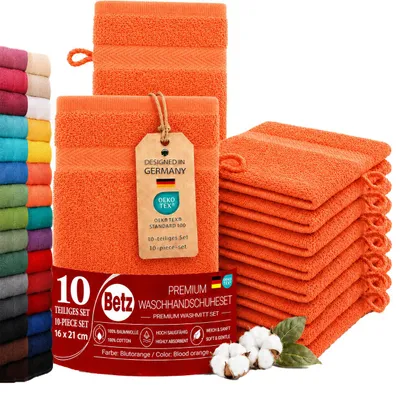 Produktbild von Betz 10 Stück Waschhandschuhe 16x21 cm PREMIUM 100% Baumwolle  Farbe: blutorange
