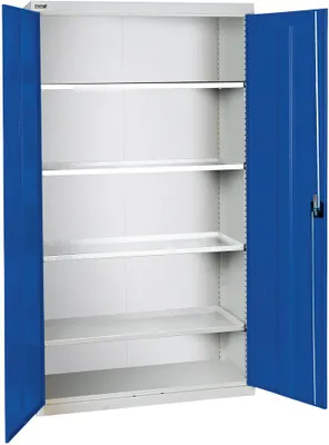 Produktbild von Stumpf Werkzeug- und Materialschrank Serie 3000 lichtgrau / enzianblau + 4 Auszugsböden durchgehend - 3008074
