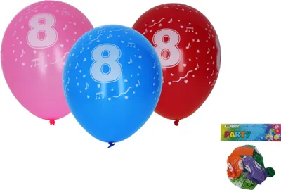 Zdjęcie produktu dla Nadmuchiwany balon 30 cm - zestaw 5 sztuk, z numerem 8