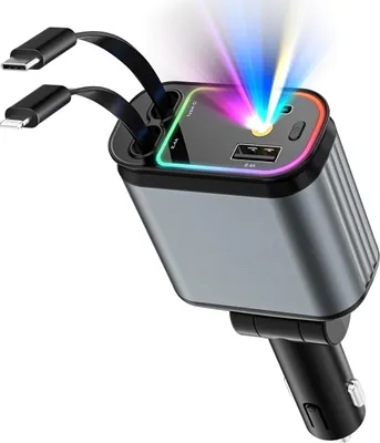Produktbild von 120W Einziehbares Autoladegerät Starlight – 4-in-1 USB-C Schnellladekabel, kompatibel mit iPhone & Android
