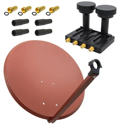Produktbild von PremiumX SAT Anlage 80cm Antenne Ziegelrot Quad Monoblock 8x F-Stecker