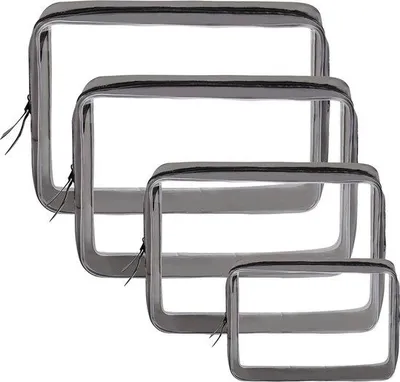 Immagine prodotto di Set di 4 sacchetti cosmetici trasparenti in PVC Unyqoos® – trousse impermeabile con cerniera, organizer da toilette per donna e uomo, di diverse dimensioni