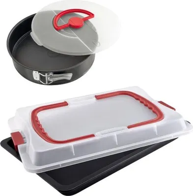 Obrázek produktu pro Plech na pečení s víkem a formou na dorty Dr. Oetker Bake and Go, 42 x 29 cm, forma 26 cm, nerezová ocel s nepřilnavým povrchem, s víkem