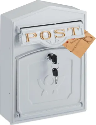 Produktbild von Famanu Wandbriefkasten Nostalgie - Weiß mit goldenem Schriftzug