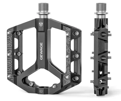Image de Paire de pédales plates pour VTT et vélo de gravel, antidérapantes, en alliage d'aluminium, usinées CNC, axe de 9/16", couleur noire