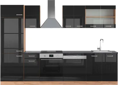 Produktbild von Küchenzeile Vicco R-Line Schwarz Hochglanz/Goldkraft Eiche 300 cm , AP Anthrazit, Model 43215