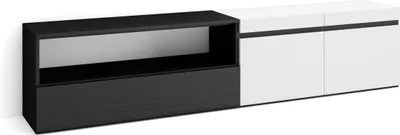 Produktbild von TV-Schrank, Lowboard, 200x35x45cm, Für TV-Geräte bis zu 80", Fernsehtisch, Weiß und Schwarz