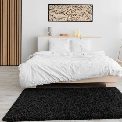 Obrázok produktu pre Prime Shaggy koberec s dlhým vlasom jednofarebný moderný čierny do obývačky, spálne, rozmery:70x140 cm