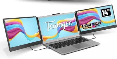 Produktbild von Dreifach Portable Monitor - 14 Zoll Full HD - Draagbar bebildertes Laptop-Display - Portabel Monitor - Portables Bildschirm für Laptop - HDMI - USB-C