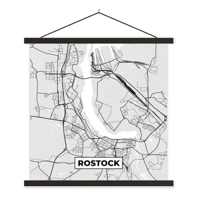 Produktbild von MuchoWow® Textilposter Karte - Rostock - Karte - Deutschland 120x120 cm mit schwarzem Rahmen - Aufhängungsset