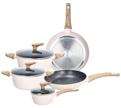 8-teilige Pannenset aus Aluminium, Beige, mit Antihaftbeschichtung