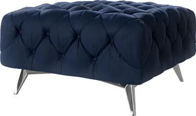 Produktbild von S-STYLE MÖBEL - Chesterfield Polsterhocker Cleo mit Silber Metall Füßen aus Marineblau Samtstoff, B/T/H: 80 cm / 80 cm / 45 cm