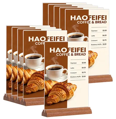 10er Set A4 Acryl Menükartenhalter mit Sapele-Holzfuß