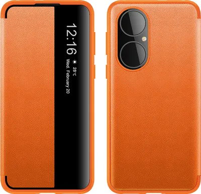 Produktbild von Huawei P50 Pro Hülle, Smart View Intelligente Wake up-/Sleep Leder Schutzhülle für Huawei P50 Pro Orange