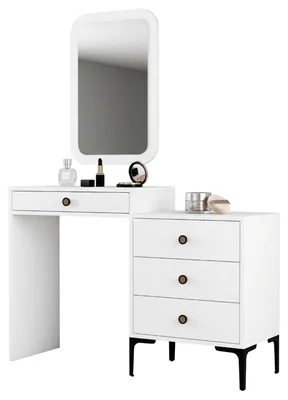 Produktbild von Meltina - Schminktisch, 124x40x85h cm Weiß, Spiegel Inklusive