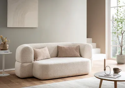 Produktbild von DOMO Collection Sofa Nevada, 2-Sitzer Schlafsofa, ovale Form, mit Kissen, Federkern Polsterung, 2er Couch, 208 x 115 x 78 (BxTxH), creme