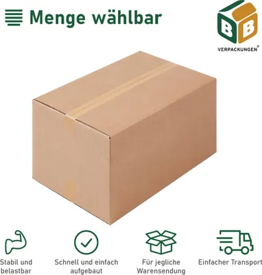 Produktbild von 100 x Faltkarton (585 x 385 x 275/175 mm) stabil 2-wellig Versandkarton Päckchen DHL Hermes Schachtel Box Paket braun BB-Verpackungen