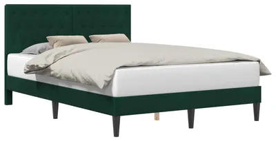 Zdjęcie produktu dla vidaXL Rama łóżka z zagłówkiem Ciemnozielona 140 x 200 cm Aksamit