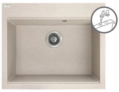 Productafbeelding van Tau Zlewozmywaste van graniet, 1 kom, 500x600 mm, beige, zonder afvoergoot – Krasbestendig en temperatuurbestendig tot 250°C, inclusief sifon