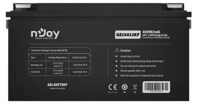 Produktbild von nJoy GE15012KF, VRLA GEL, 12 V, 1 Stück(e), Schwarz, 9 Jahr(e), Acrylnitril-Butadien-Styrol (ABS), Kupfer