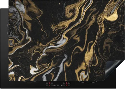 Produktbild von KitchenYeah© Herdabdeckplatte Marmor - Silber - Gold - Abstrakt , 75x52cm, Küche Deko, Glaskeramikkochfeld Herdabdeckung, Abdeckplatte fùr Kochfeld