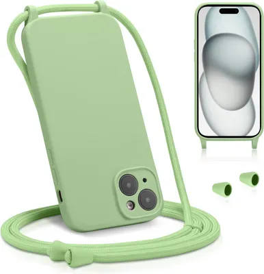 Image de Étui pour téléphone portable à porter autour du cou pour iPhone 15 Étui avec ruban Chaîne de téléphone portable Protection pour appareil photo, vert