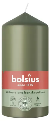 Productafbeelding van Bolsius stompkaars, olijfkleur, 12 cm diameter, 5,8 cm hoogte