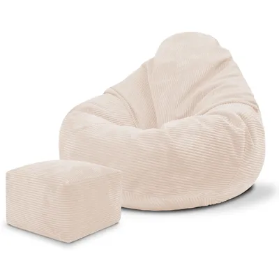 Produktbild von Dreamroots Bean Bag 70x70x70 cm Sitzsack Kinder mit Lehne und Hocker und Bezug Sitzkissen Boden Chill Sack Bubibag Sitzsack, Vanilla Ice