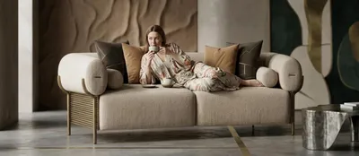 Zdjęcie produktu dla Beżowa sofa trzyosobowa, sofa tapicerowana, designerska sofa, nowoczesne meble do salonu