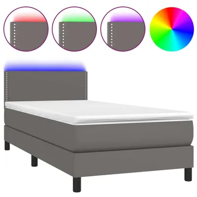 Immagine prodotto di vidaXL Letto boxspring con materasso e LED grigio 100x200 cm in ecopelle