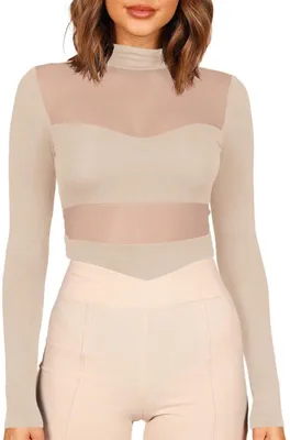 Dailygoods - Top mit langen Ärmeln - Mesh-Stoff - Durchsichtiges Design - Atmungsaktiv und dehnbar - Lässiges/Party-Outfit
