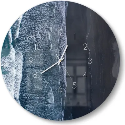 Produktbild von DEQORI Glasuhr Ø50 cm Zahlen 'Meereskontraste' Wanduhr Glas Uhr Design leise Küchenuhr