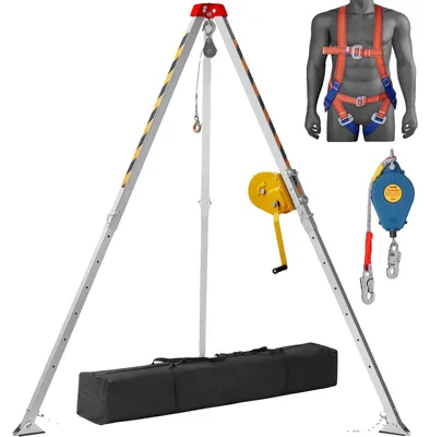 Produktbild von VEVOR Stativset für enge Räume, 544 kg Winde, Stativ für enge Räume mit 2,13 m Beinen und 30 m Kabel, Rettungsstativ für enge Räume mit 10 m Absturzsicherung, Gurt, Aufbewahrungstasche für traditionelle enge Räume, 1800 lbs, Auffanggurt