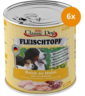 Produktbild von BTG Classic Dog Classic Dose Adult Fleischtopf Pur Reich An Huhn 800g, Adult, jede Rasse, Huhn, Herz, Leber, 800 g