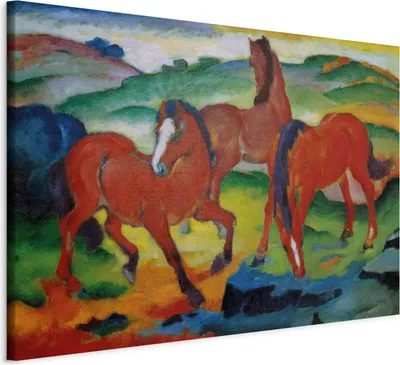 Obrázok produktu pre Taliansky plátenný obraz - Červené kone (Pasúce sa kone IV) (Franz Marc) 120x80 cm Reprodukcie l-F-13360-b-a