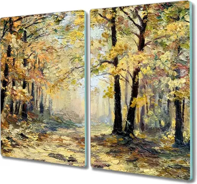 Produktbild von Coloray Herdabdeckplatte 2x30x52 cm Schneidebrett Kochplattenabdeckung Küchenbrett Hackbrett - Herbstwald