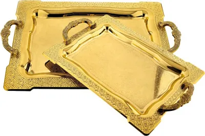Immagine prodotto di set di 2 vassoi da portata in acciaio inossidabile 18/10 di alta qualità - la funzionalità incontra l'eleganza Motif 5 Gold