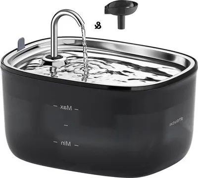 Obrázok produktu pre Tichá fontána pre mačky z nehrdzavejúcej ocele s objemom 2,5 l, s LED osvetlením a filtrami