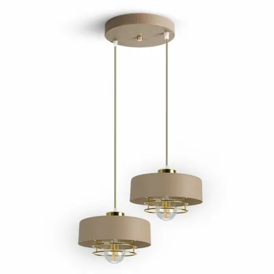 Produktbild von Luxolar Pendelleuchte Beige Gold 2 flammig E27 LED 60W - modern Hängelampe mit metal Drahtabdeckung - Deckenleuchte wohnzimmer