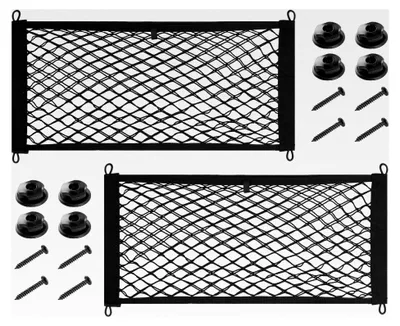 Produktbild von 2 Stück Auto Kofferraum Gepäcknetz, 45 x 25 cm, Universelles Kofferraumnetz mit Haken für SUVs, Autos und Lastwagen