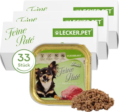Produktbild von 33 x 150 g Lecker.Pet® Josie's Feine Paté Reich an Kalb Hundefutter Nassfutter Vollnahrung