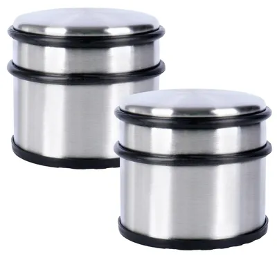 Productafbeelding van Set van 2 deurstoppers - RVS-/Rubber - 1.1 kg - 7,5 x 9,5 x 9,5 cm