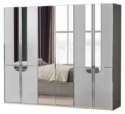 Produktbild von Schrank Grau Holzschrank Kleiderschrank Spiegel Schlafzimmerschrank