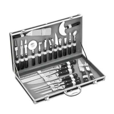 Produktbild von PRADEL EXCELLENCE Kochkoffer 22 Stück 14 Küchenutensilien + 7 Messer schwarz und grau
