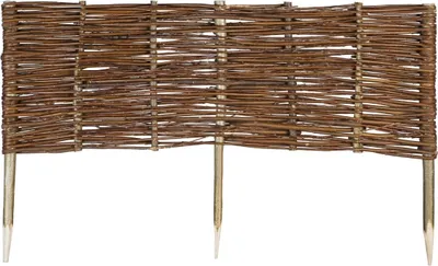 Produktbild von Beeteinfassung aus Weide | Länge: 120cm Höhe: 30cm | Weidenzaun in 16 Größen Rasenkante Beetbegrenzung Steckzaun imprägniert mit Buchepflöcken für leichtes Einsetzen Palisade